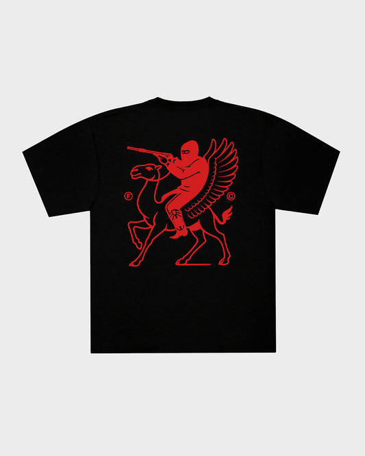 NORTH AFRICA EMBLEM T-SHIRT - BLACK/FLAME RED